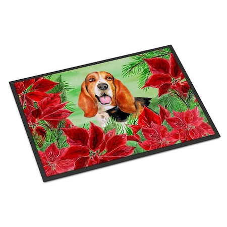 Jensendistributionservices Basset Hound Poinsettas Indoor or Outdoor Mat, 24 x 36 in. MI2551394